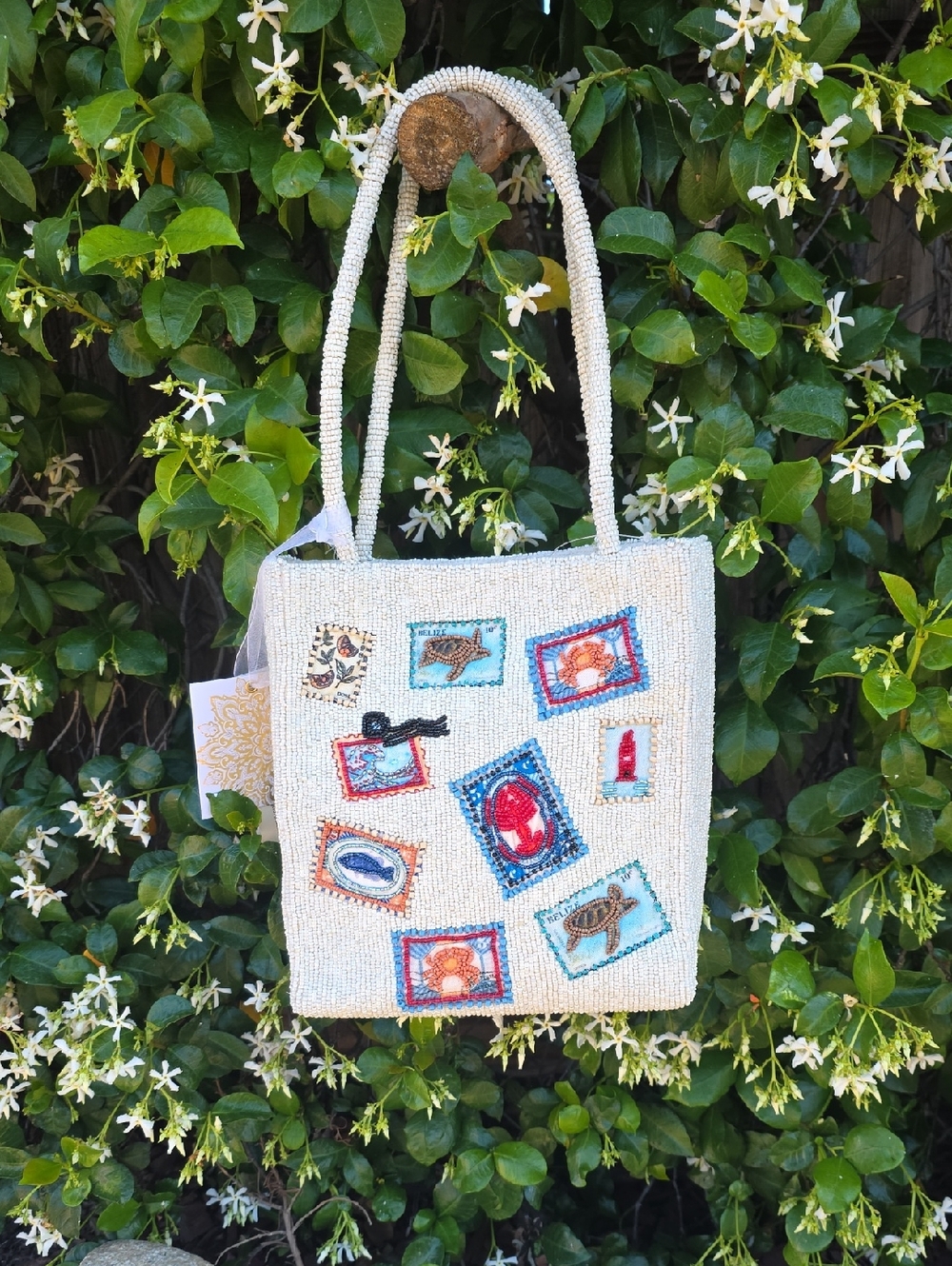 Viral Coastal Stamp Sea Life Beaded Bag